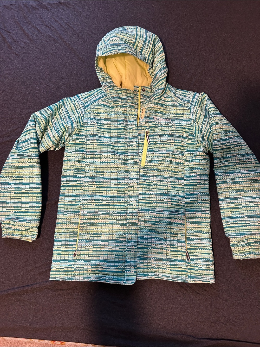 Columbia Teal, Yellow & White Patterned Hooded Jacket